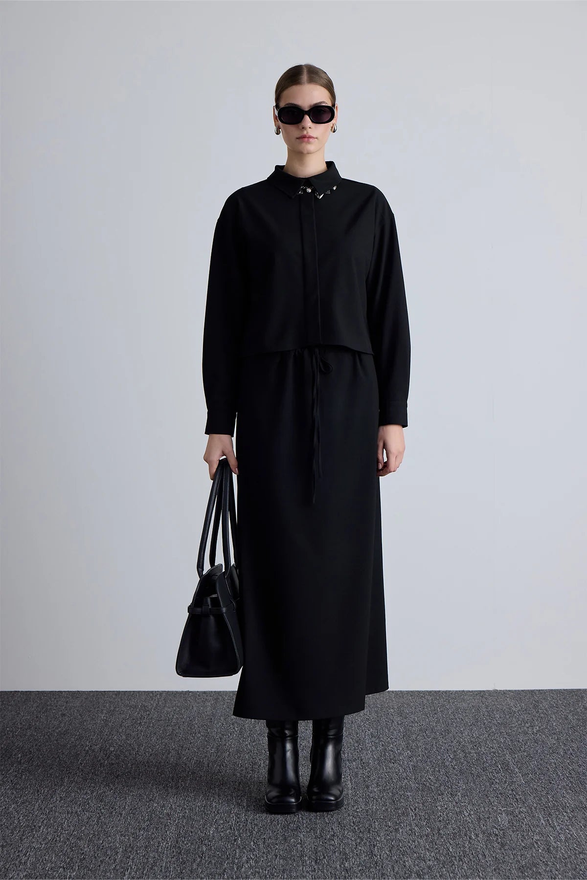 Gedrapeerd crop-shirt met rok