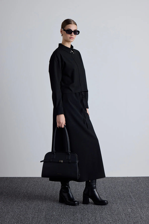 Gedrapeerd crop-shirt met rok