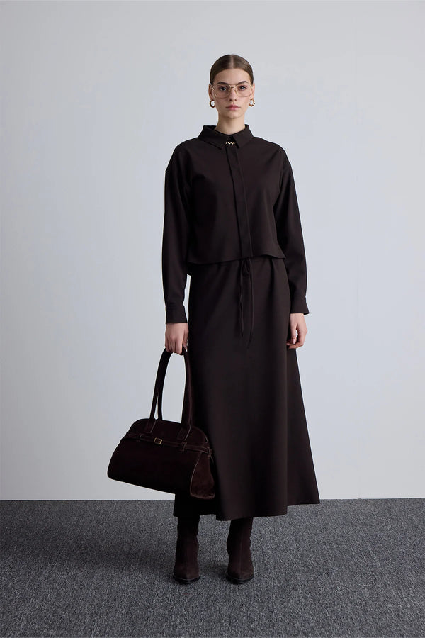 Gedrapeerd crop-shirt met rok