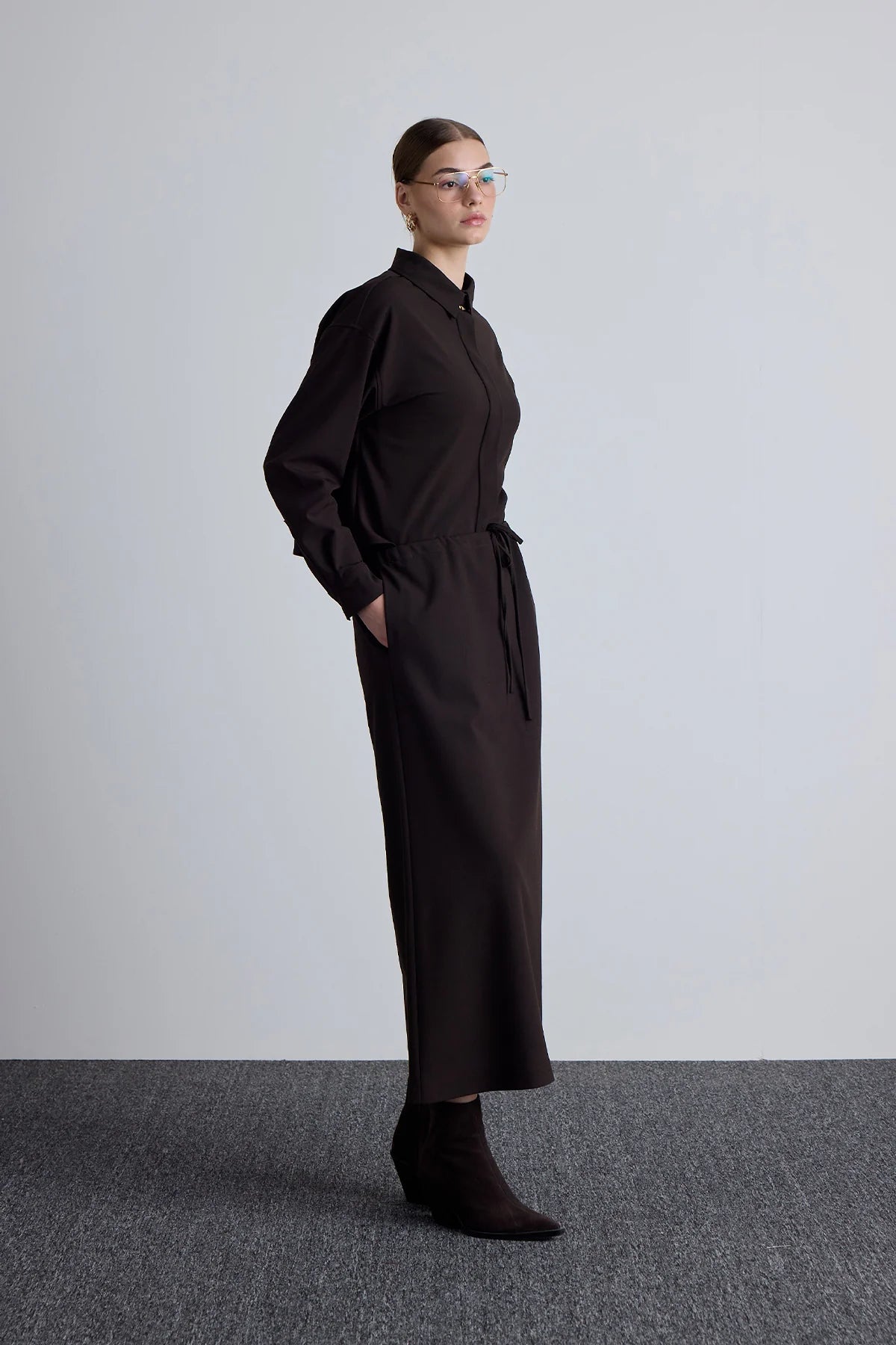 Gedrapeerd crop-shirt met rok