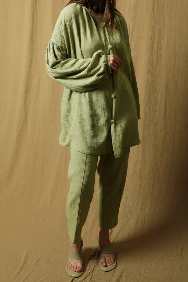 Mousselineset met ballonmouwen  - Mint